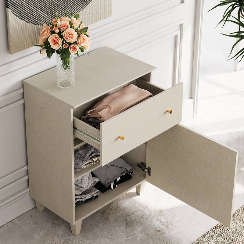 Large Nightstand with Drawer and Cabinet for Bedroom