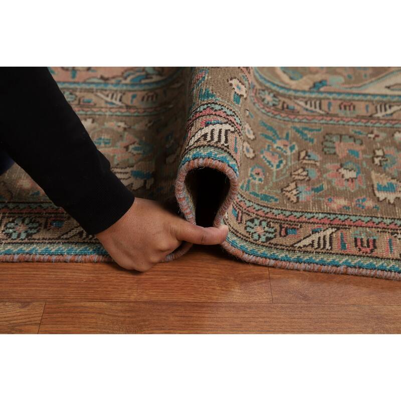 Pink Floral Tabriz Persian Area Rug Handmade Wool Carpet - 9'7" x 13'0"