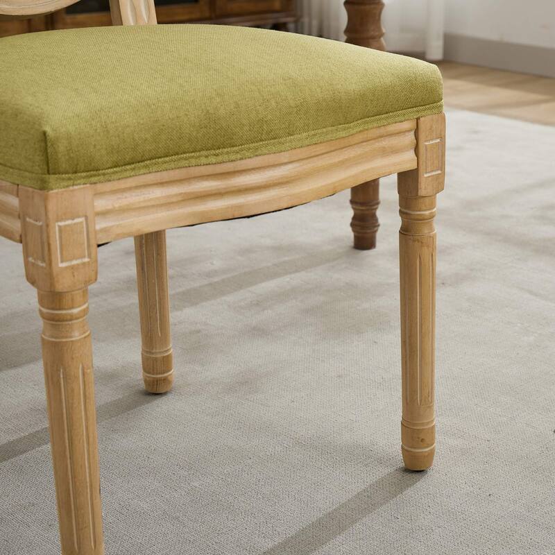 Kitchen Linen Dining Chair Set of 2, Wooden Frame Chair w/ Oval Backrest