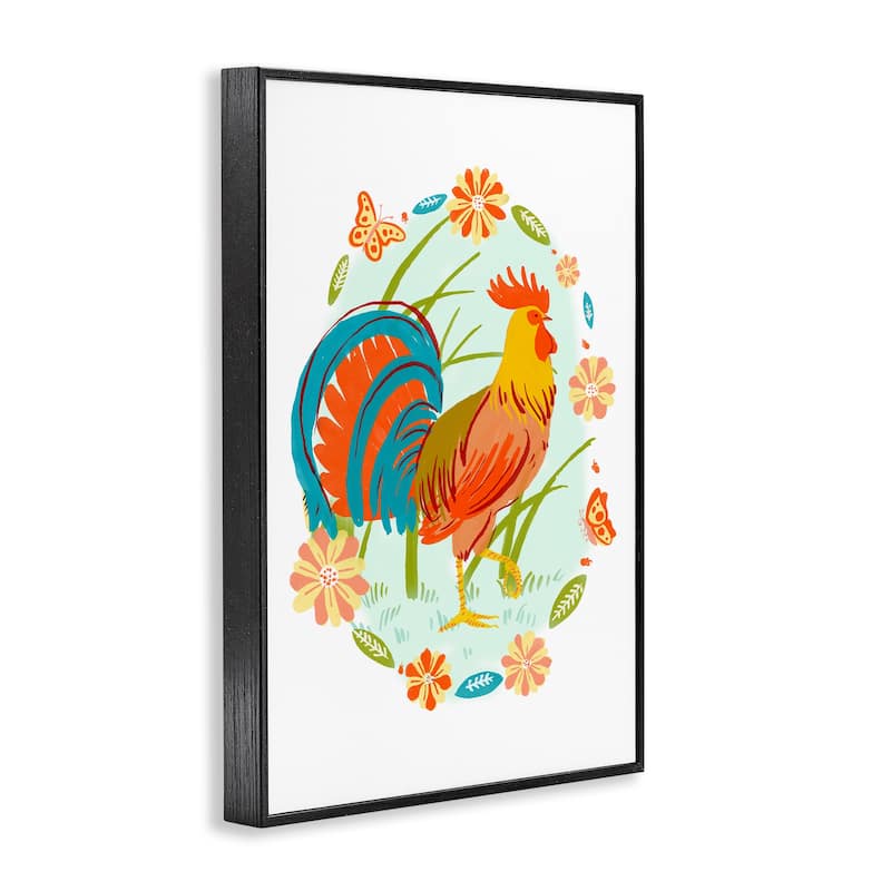Stupell Rooster with Butterflies Border Framed Giclee Art Design By Hannah Moren