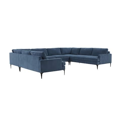 Serena Velvet Upholstered Large Chaise Sectional with Black Legs
