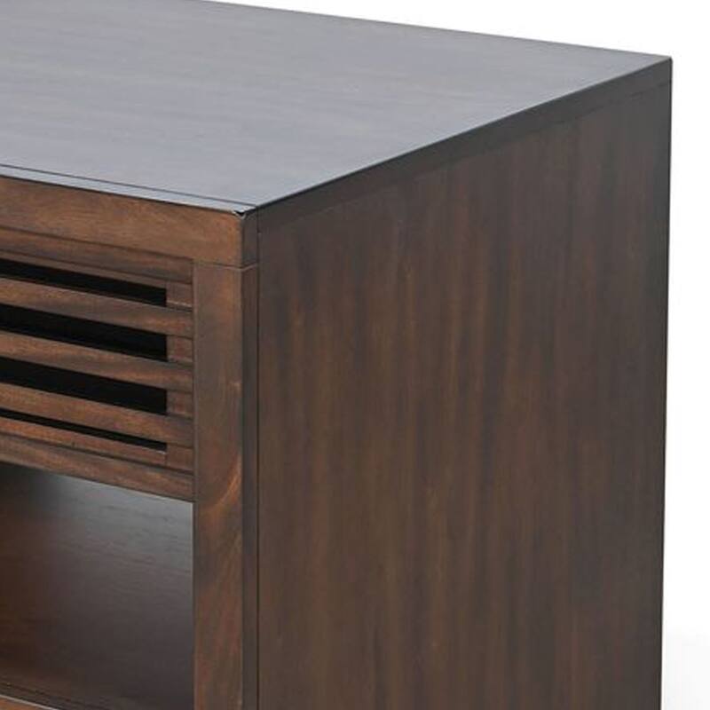 Nero Side End Table, Slatted Drawer, 26 Inch Solid Wood Dark Brown