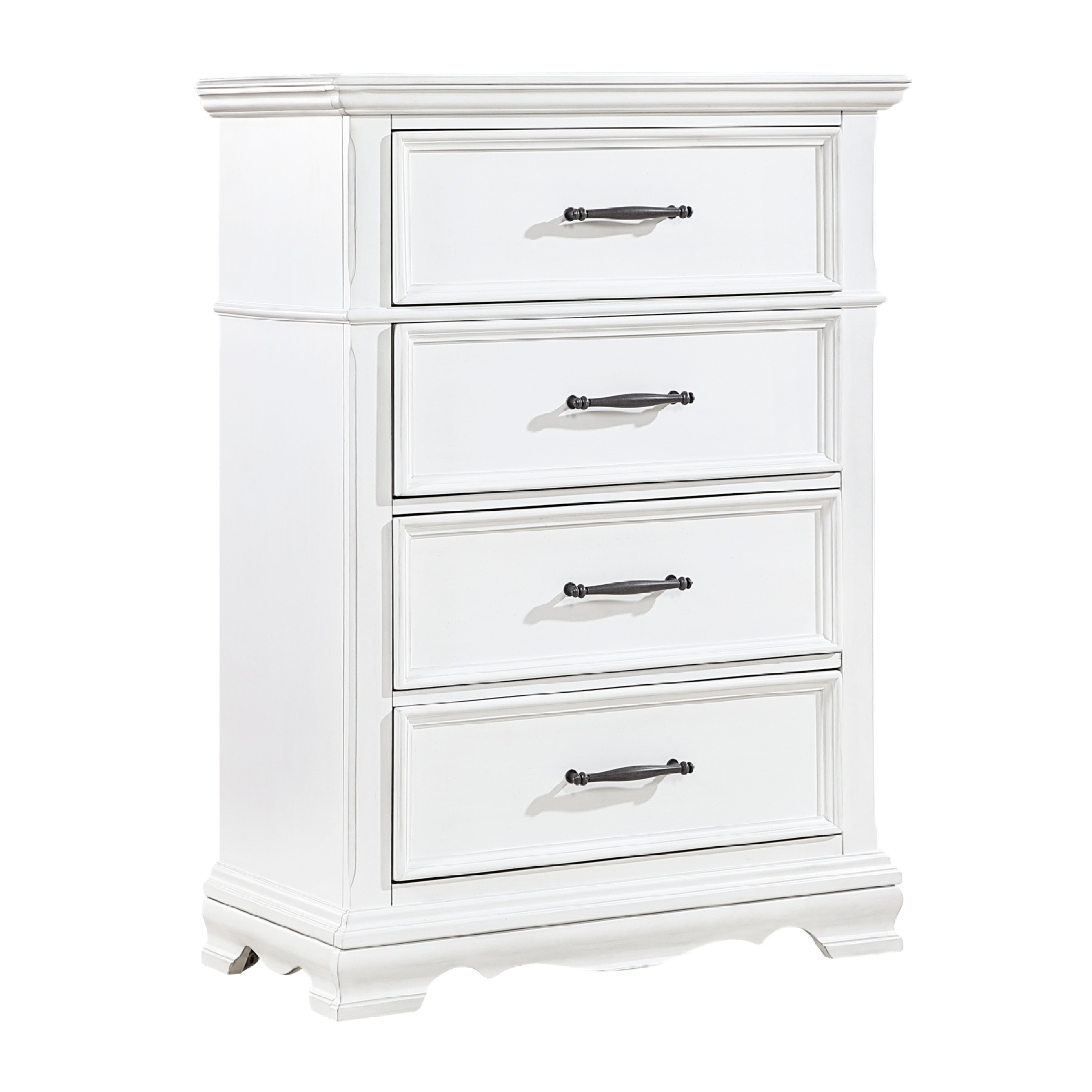 Yal Tall Dresser Chest, 4 Drawers w Black Nickel Bar Handles, White