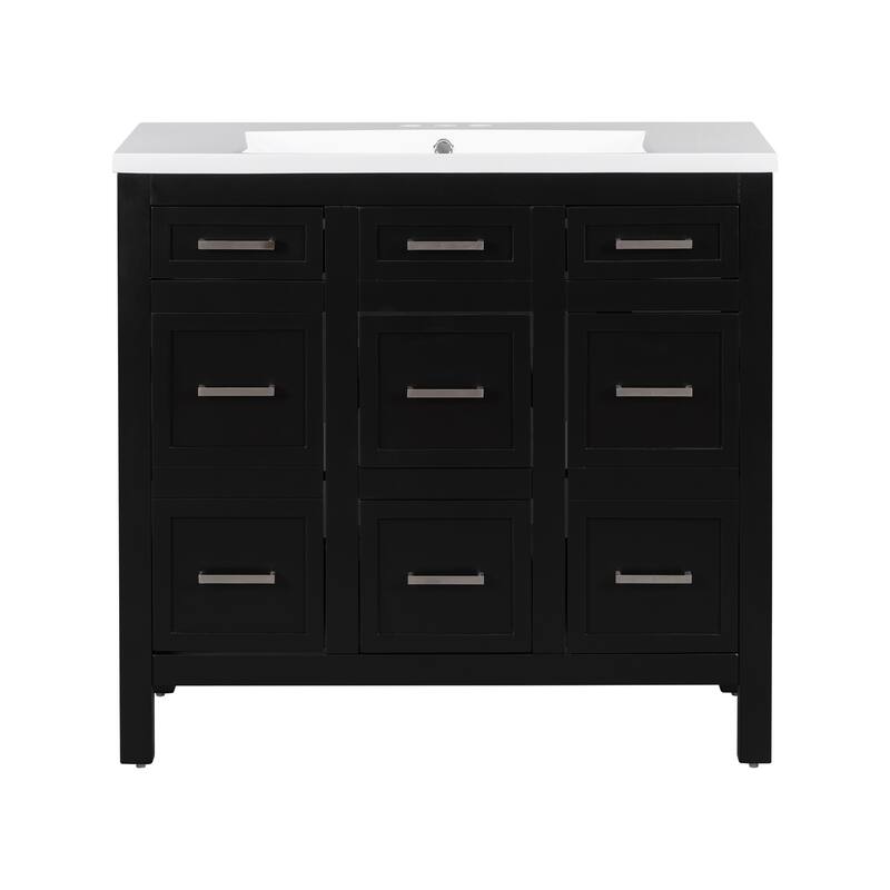 36-Inch Bathroom Vanity with Ceramic Sink Combo, Modern Freestanding Storage Cabinet