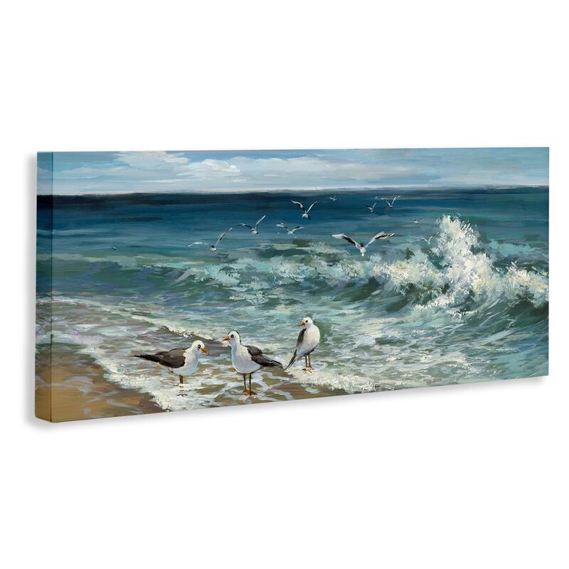 Stupell White Caps on Incoming Tied Beach Seagulls Canvas Wall Art - Blue