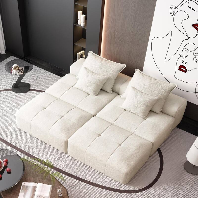 Modern Oversized Modular Chenille Sectional Sofa with 2 Ottomans and 2 Seat, 4 Pillows for Living Room