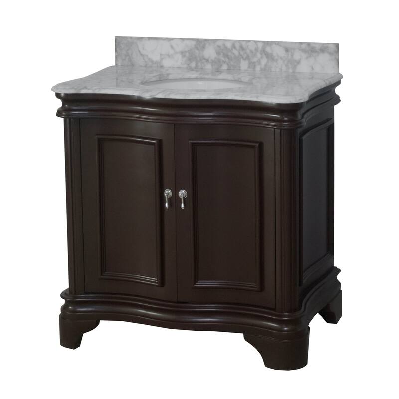 KitchenBathCollection Katherine 36" Bathroom Vanity with Carrara Marble Top
