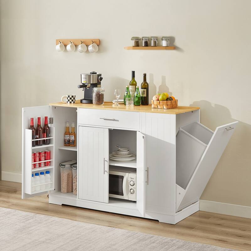 53inch Kitchen Storage Islands with Drawers and Trash Can Storage