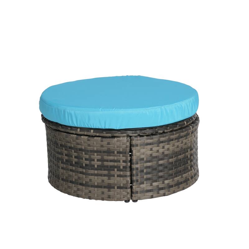 Outdoor Round Daybed with Retractable Canopy, Cushions, Table,Set of 5
