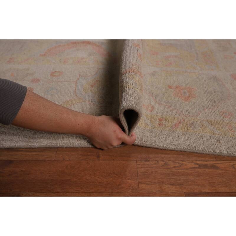 Beige Oushak Turkish Area Rug Hand-Knotted Wool Carpet - 8'9"x 11'10"