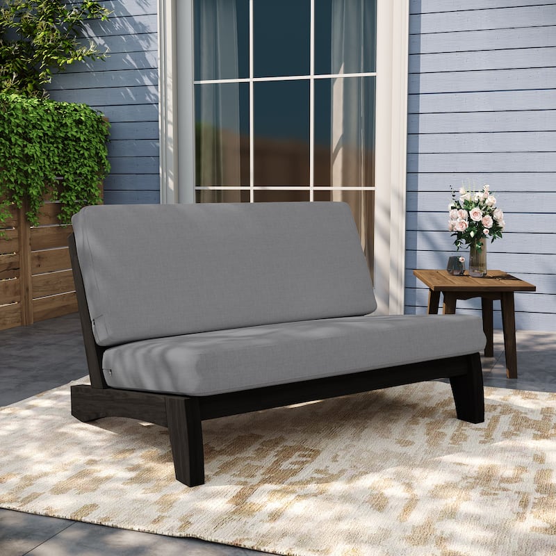 Outdoor Wood Club Chairs Set Loveseat with Cushion - Loveseat/Whole Cushion - Grey/Loveseat Whole