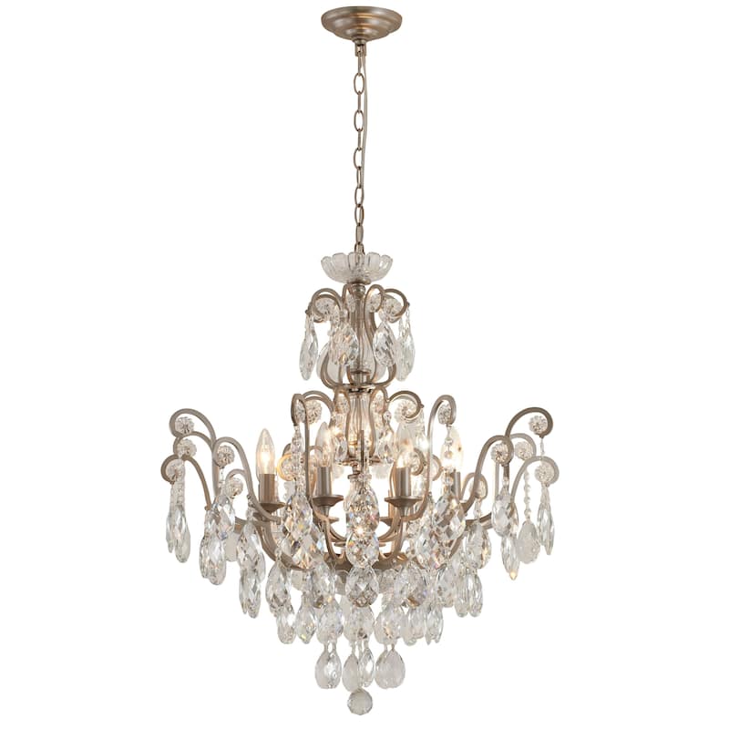 8-Light Pewter Chandelier With Clear Crystals