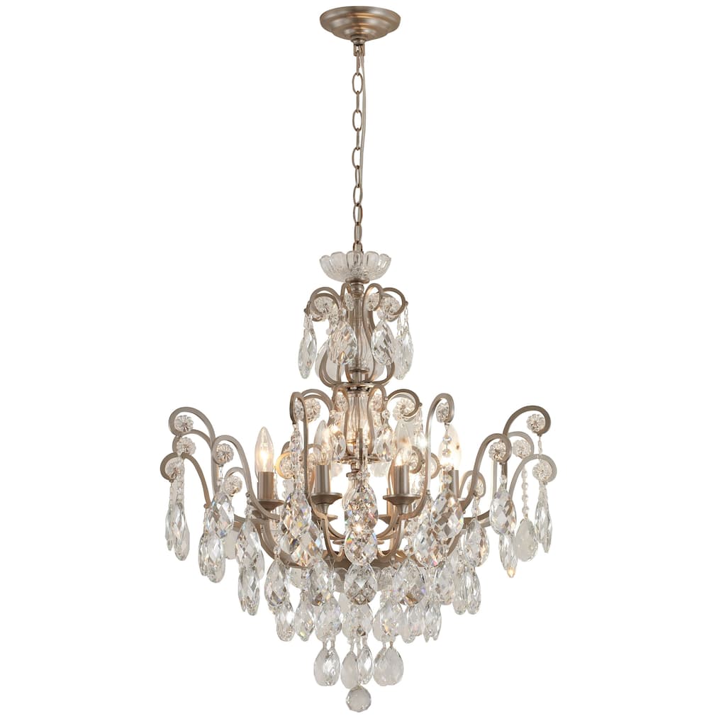 8-Light Pewter Chandelier With Clear Crystals