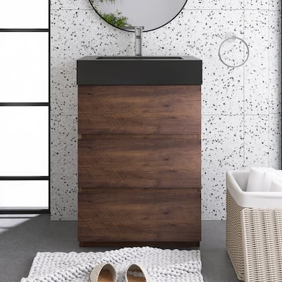 Wood Freestanding Bathroom Vanity Set with Integrated Solid Surface Sink