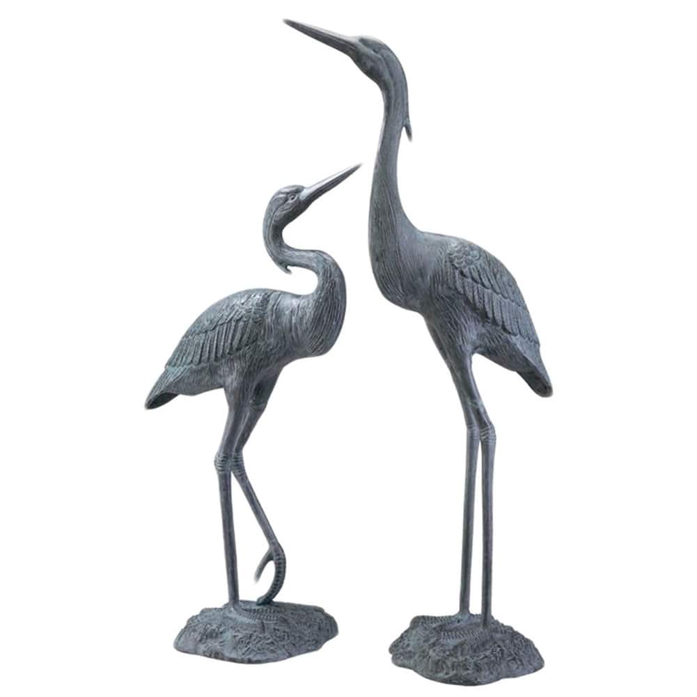 Weathered Gray Finish Heron Pair Garden Sculpture Indoor / Outdoor - One Size