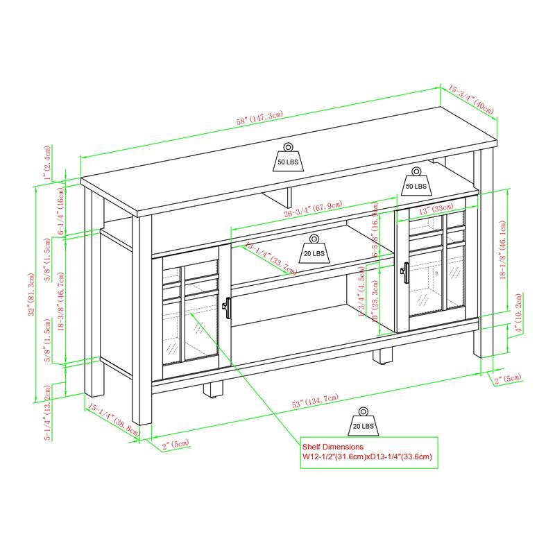 Transitional 58" 2-Door Sideboard with Windowpane Design