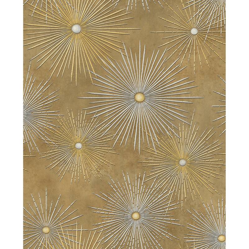 Seabrook Designs Catwalk Starburst Unpasted Wallpaper - 20.5 in. W x 33 ft. L - Metallic Gold and Caramel