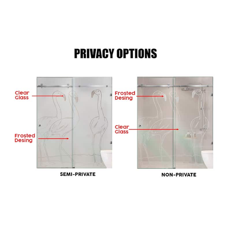 Frameless Sliding Glass Shower Door - Non-Private - 56"x80"-Left