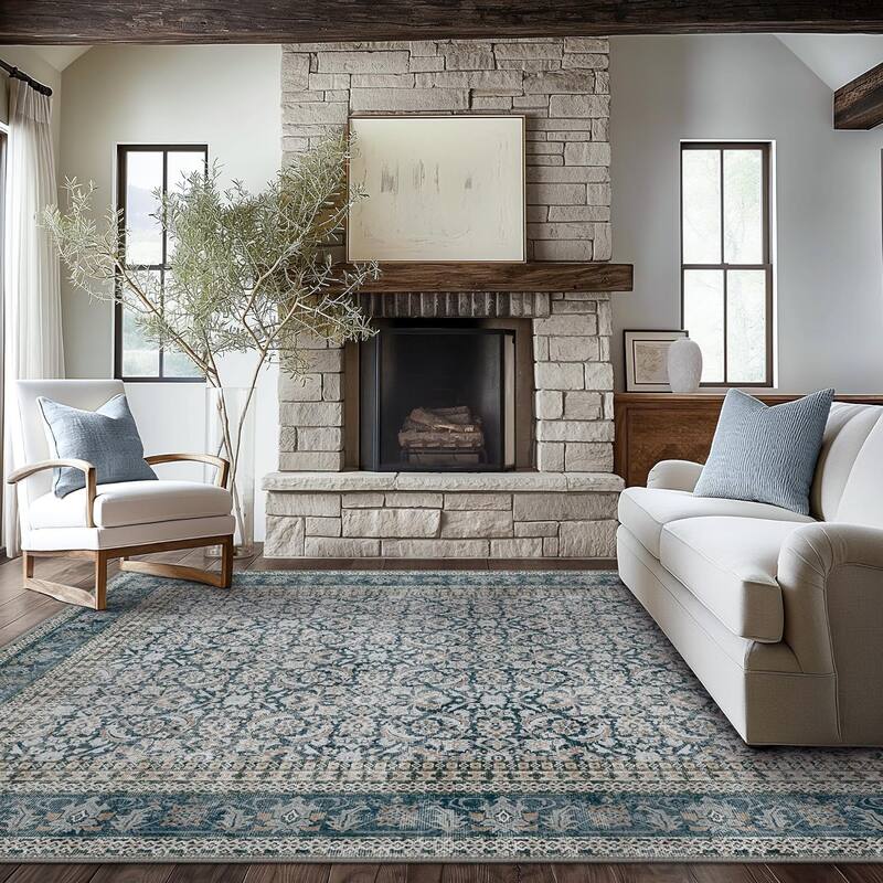 Mcow Grey Faded Floral Low Pile Machine Washable Non-Slip Area Rug - 3'X5' - GREY - Rectangle
