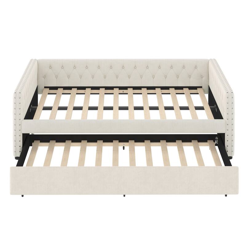 Upholstered Tufted Sofa Bed with Rollaway Bed