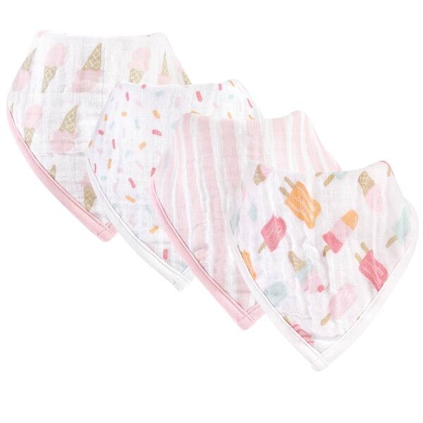 slide 1 of 1, Hudson Baby Infant Girl Muslin Cotton Bandana Bibs 4pk, Ice Cream, One Size - Ice Cream - One Size