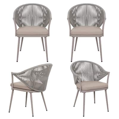 4PCS Woven Rope Conversation Chairs with Cushions
