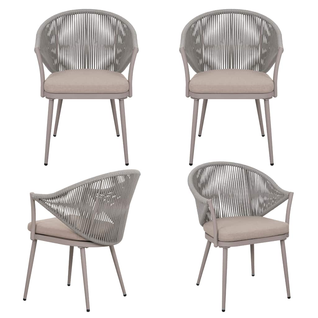 4PCS Woven Rope Conversation Chairs with Cushions
