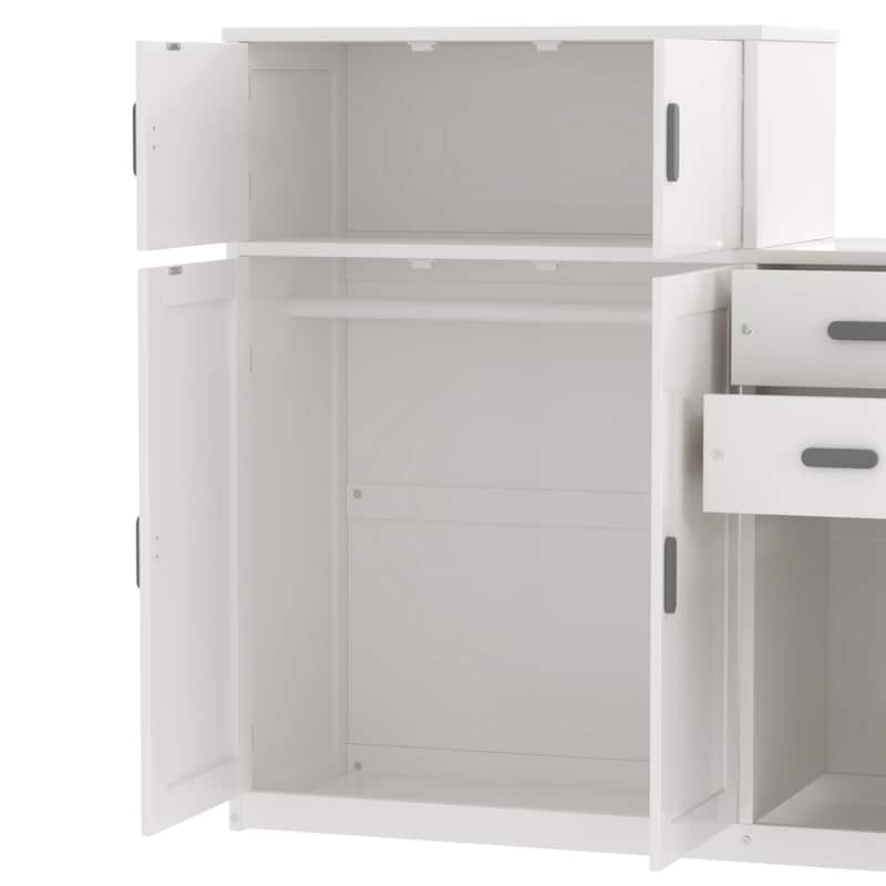 Twin Size Wood Platform Bed with Sample Bookshelf and Movable Wardrobe, Multifunctional Bed with Built-in Trundle Bed
