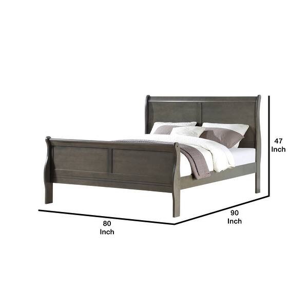 Sleigh Design Eastern King Size Bed with Rectangular Thin Legs, Dark