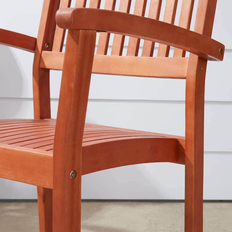 Hakan Wood Patio Curvy Legs Table and Stacking Chair Set