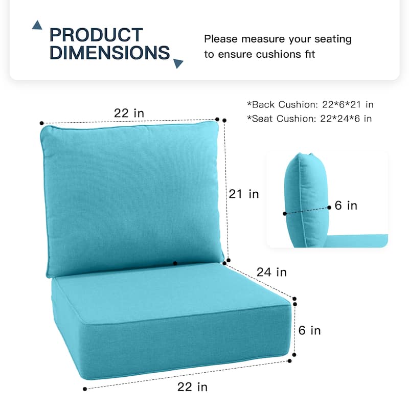 Pocassy 22"x24"x6" Inch Thick Cushions Pillows Indoor Outdoor Cushion 5 Set