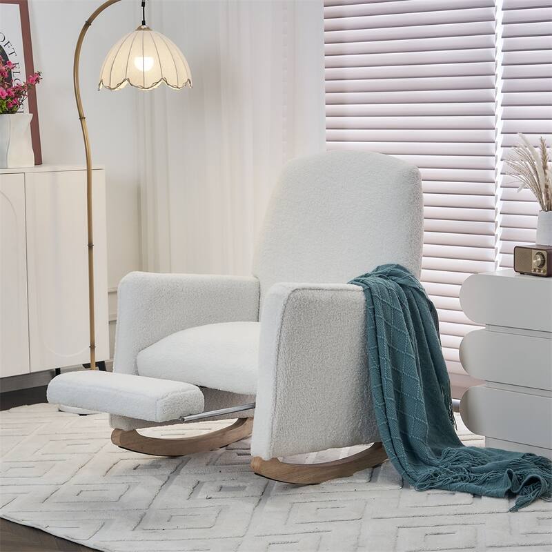 Teddy Fabric Rocking Chair With Adjustable Footrest