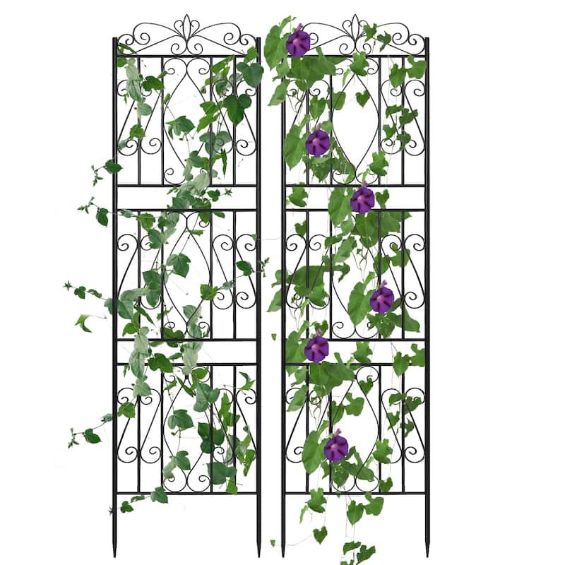 Tall Garden Flower Trellis Stake Fence 2 Pack Outdoor Yard Art Decor - Black