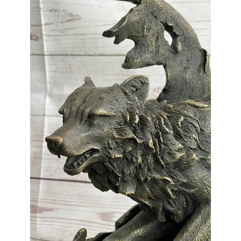 Abstract Surrealist Imitative Wolf Sculpture Statue Bronze Metal On Marble Base Signed Art