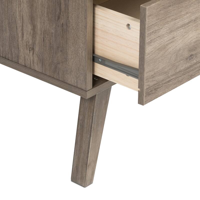 Prepac Milo Mid-Century Modern 2 Drawer Nightstand with Open Shelf, Bedside Table, Contemporary Bedroom Furniture