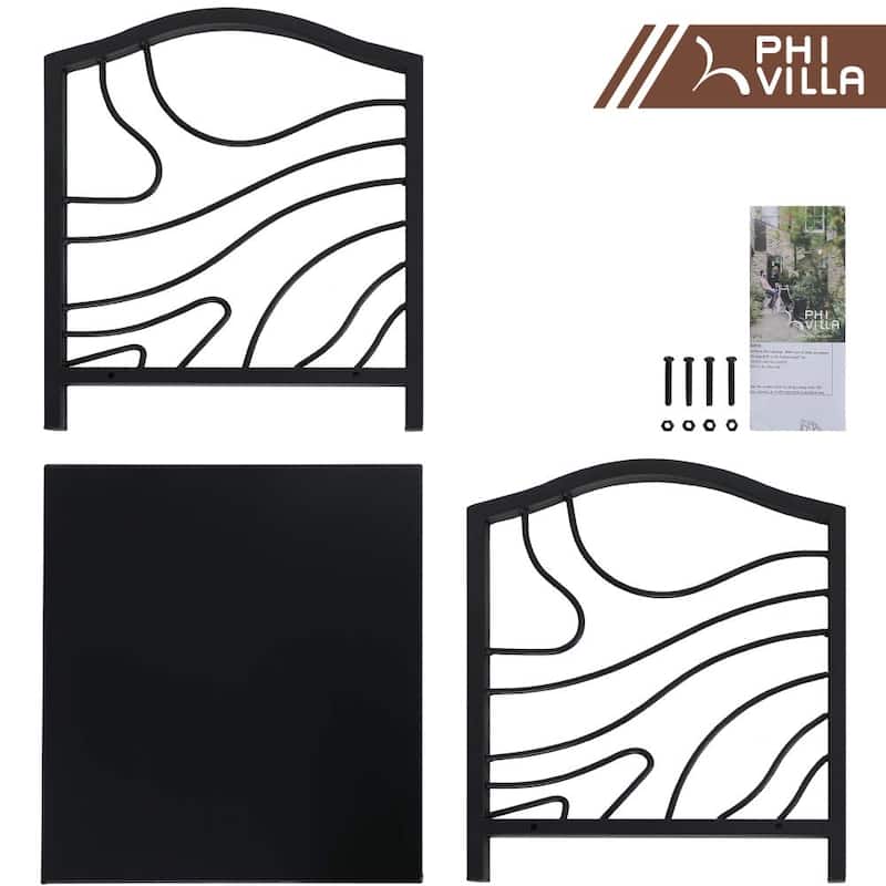 PHI VILLA 16 Inch Firewood Log Rack Decorative Indoor/Outdoor Steel Fireplace Wood Holder Storage Brackets Holder, Black Wave