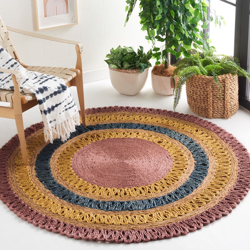 SAFAVIEH Handmade Natural Fiber Oriona Jute Rug - 7' Round - Lavander/Multi