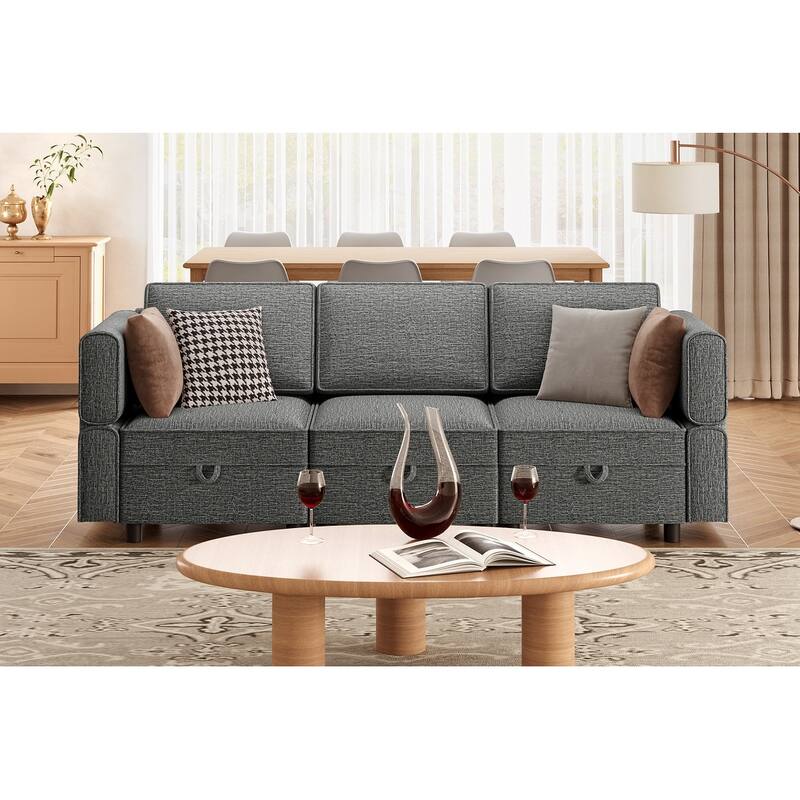 Aiden Modern Sectional Sofa with Storage Seats Upholstered Chenille Fabric