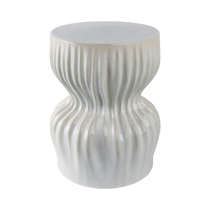 Ceramic Garden Stool Textured Wave Design for Home Decor - 19" White