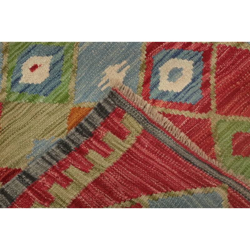 Hand Woven Oriental 100% Wool Carpet Southwestern Tribal Multi-Colored Kilim Runner Rug - 10' 0'' X 2' 9''