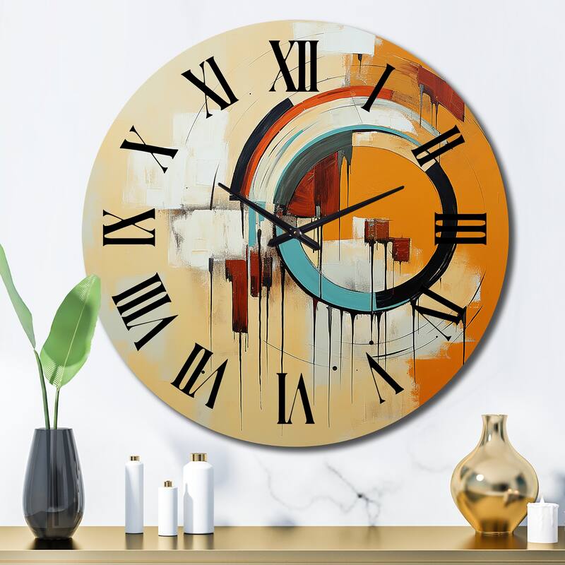 Designart "Midcentury Geometric Abstract In Retro Orange I" Modern Midcentury Oversized Wall Clock - 29 In. Wide x 29 In. High