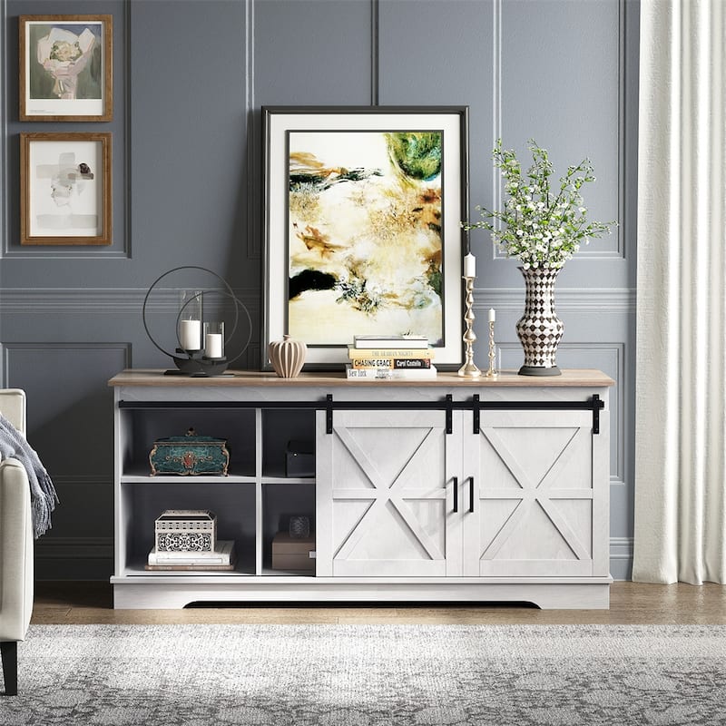 Evelynn TV Stand Sliding Barn Door Farmhouse Wood Entertainment Center for TVs Up to 65" White