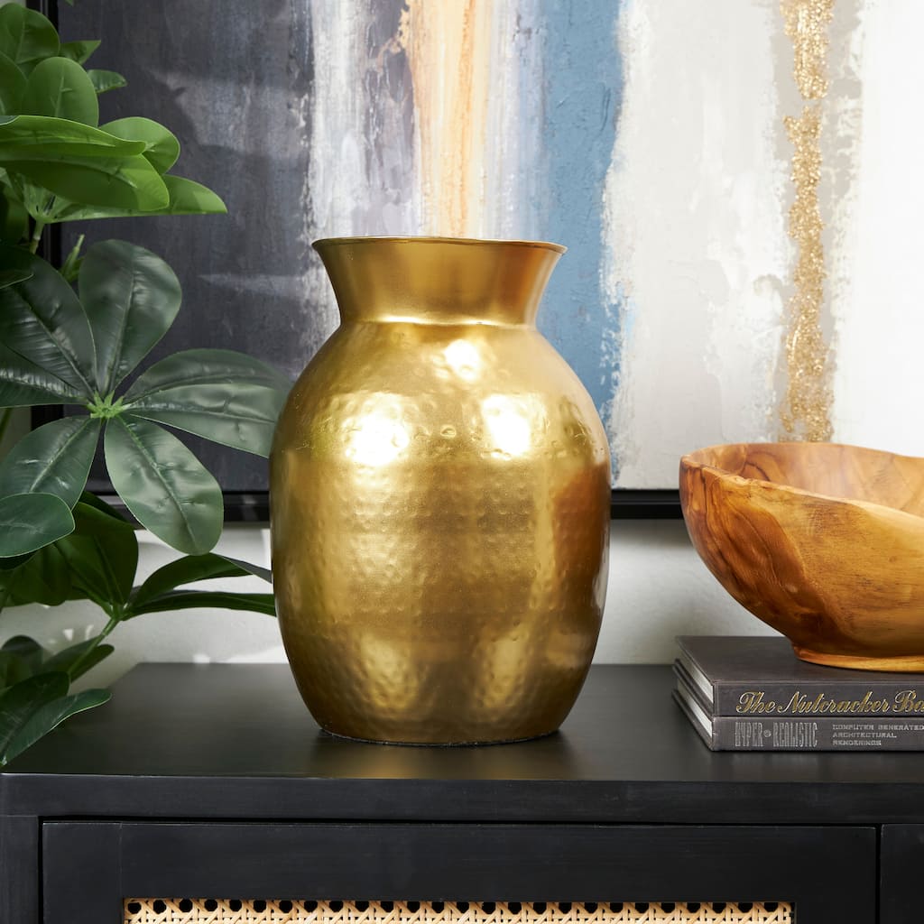 Gold Metal Hammered Spotted Decorative Vase