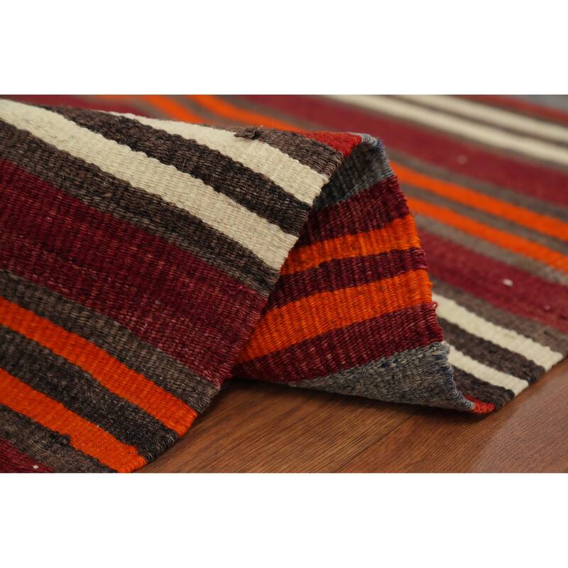 Hand Woven Oriental 100% Wool Carpet Southwestern Geometric Multi-Colored Kilim Area Rug - 11' 0'' X 5' 0''