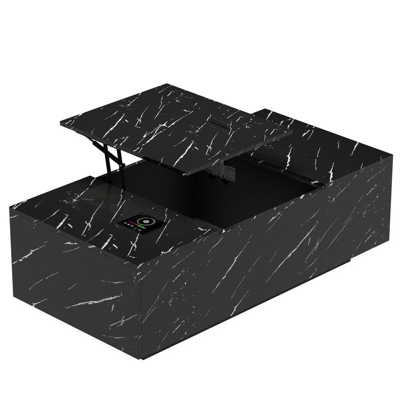 47.2" LED Lift Top Coffee Table with Wireless Charging & Bluetooth Speaker, Smart Storage Drawer, RGB Lights