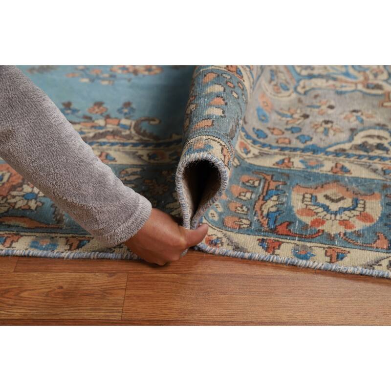 Light Blue Medallion Tabriz Persian Rug Hand-Knotted Wool Carpet - 7'9"x 11'3"