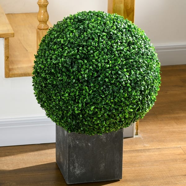 28" Artificial Boxwood Topiary Ball Trees With Ground Spike For Outdoor