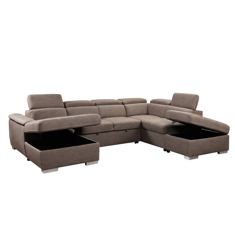 Roomfitters 128" U-Shaped Sectional Couch with Ottomans, Reversible Modular Sofa Set with Storage