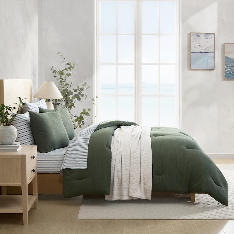 Nautica Herringbone Chenille Reversible Green Duvet Cover Set