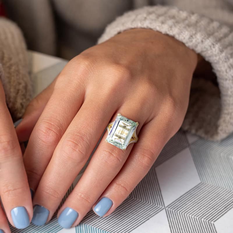 Miadora 15ct TGW Octagon-Cut Green Quartz and 2/5ct TDW Diamond Ring in 14k Yellow Gold